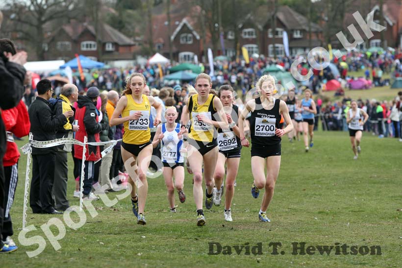 2733 Amelia Gorecka, 2530 Annabel Gummow, 2700 Louise Stewart in theUnder-20 Women McCain Inter Counties Cross Country, Cofton Park, Birmingham.